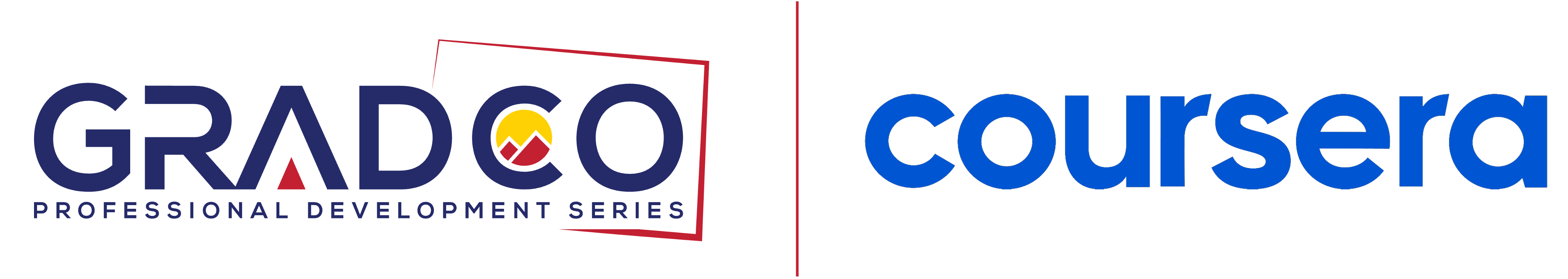 Two logos side-by-side: on the left is GradCO Professional Development Series, and on the right is Coursera.